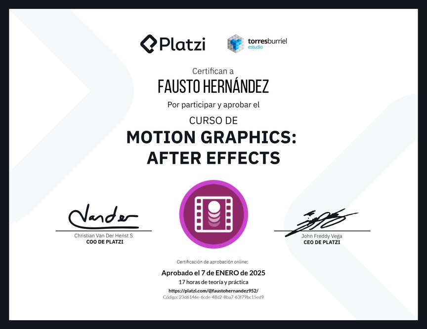 Diploma del Curso de Motion Graphics: After Effects