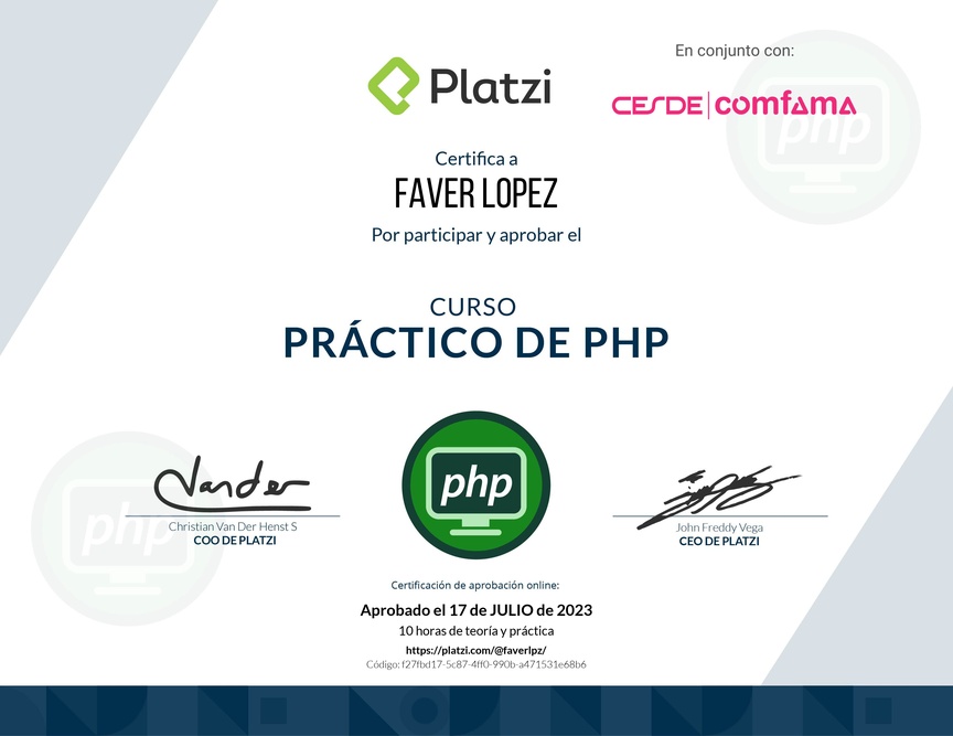 Diploma del Curso Práctico de PHP