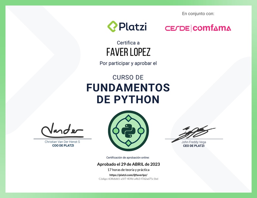 Diploma del Curso de Fundamentos de Python