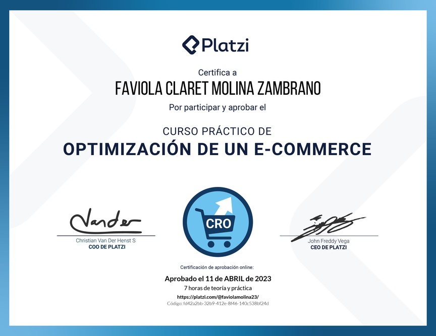 Diploma del Curso Práctico de Optimización de un E-commerce