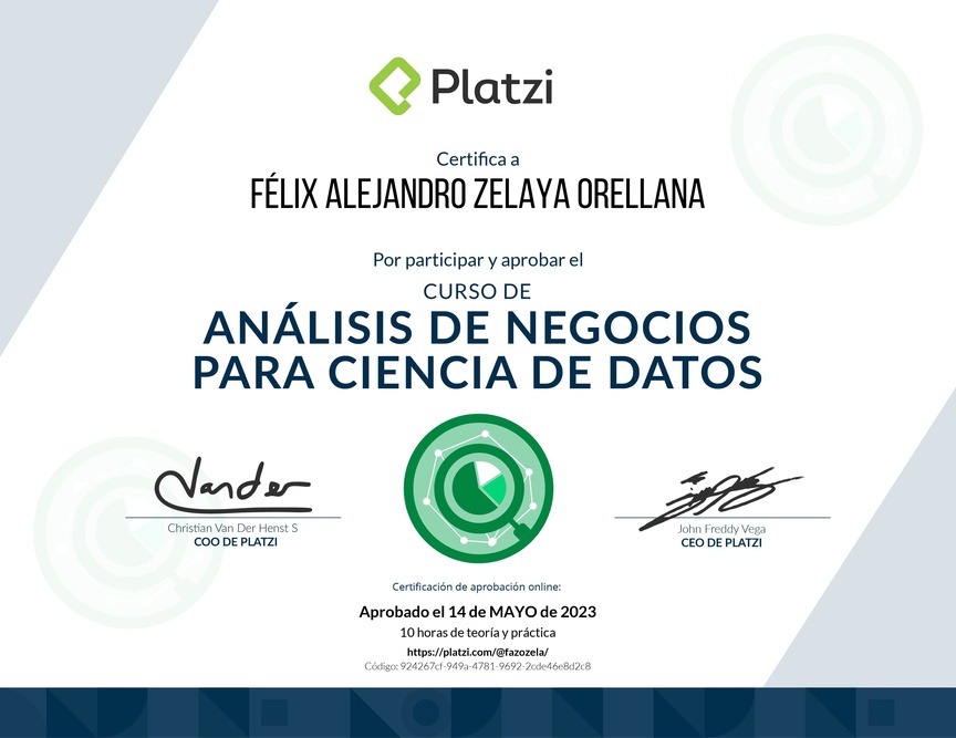 Diploma del Curso de Análisis de Negocios para Ciencia de Datos