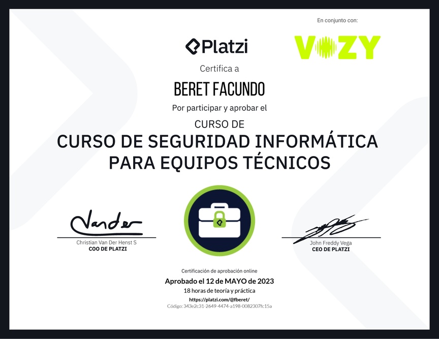 Diploma del Curso de Seguridad Informática para Equipos Técnicos