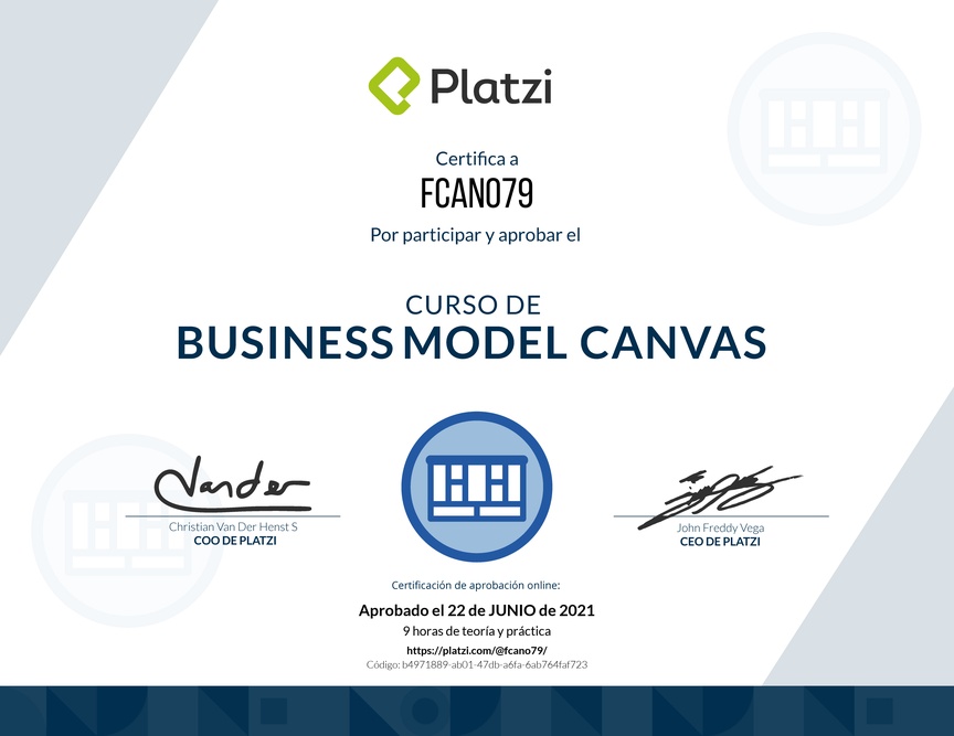 Diploma del Curso de Business Model Canvas