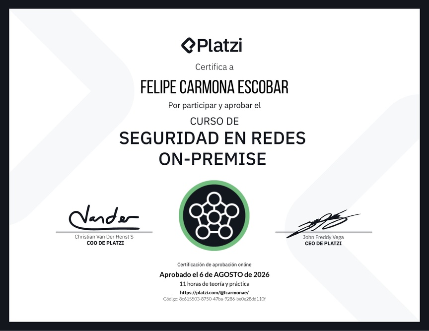 Diploma del Curso de Seguridad de Redes On-Premise
