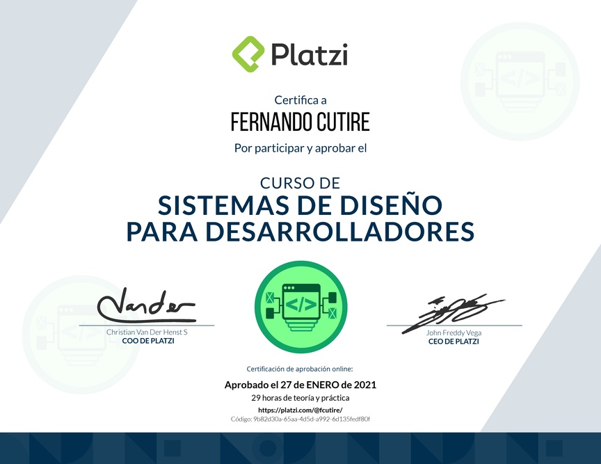 Diploma del Curso de Sistemas de Diseño para Desarrolladores