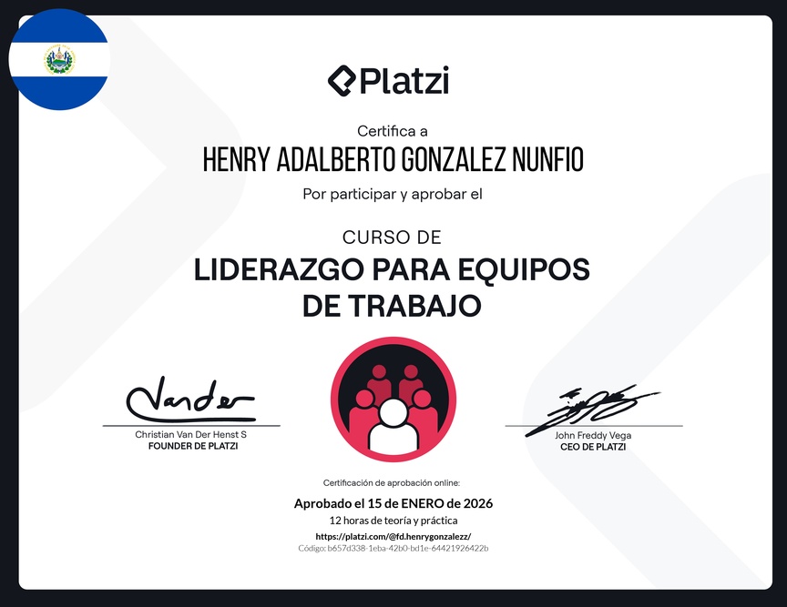 Diploma del Curso de Liderazgo para Equipos de Trabajo