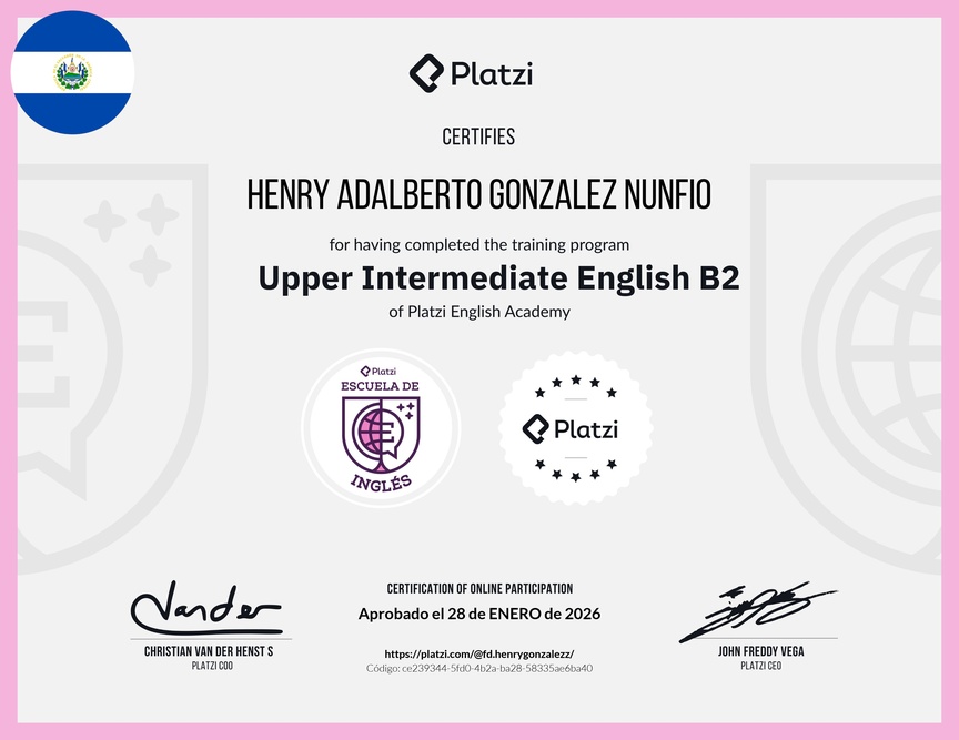 Diploma de la Ruta de Aprendizaje de Inglés Intermedio Alto B2