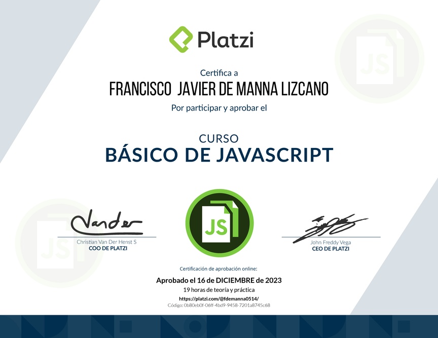 Diploma del Curso Básico de JavaScript