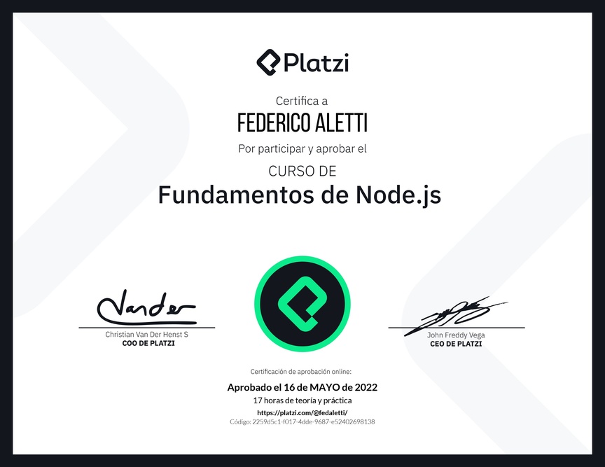 Diploma del Curso de Fundamentos de Node.js