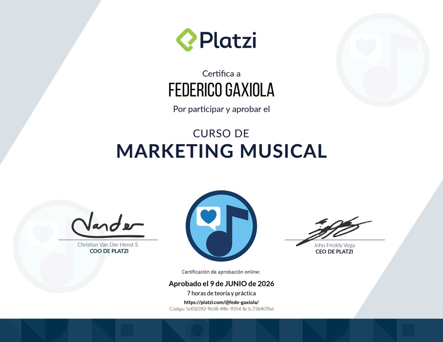 Diploma del Curso de Marketing Musical