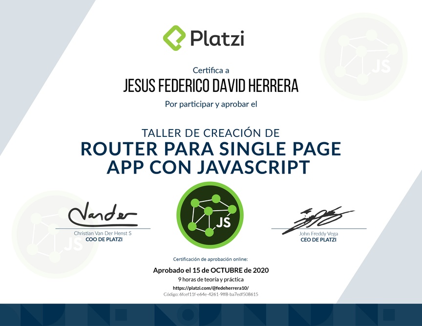 Diploma de Taller de Creación de Router para Single Page App con JavaScript