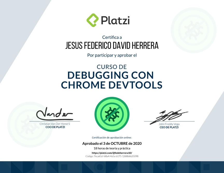 Diploma del Curso de Debugging con Chrome DevTools