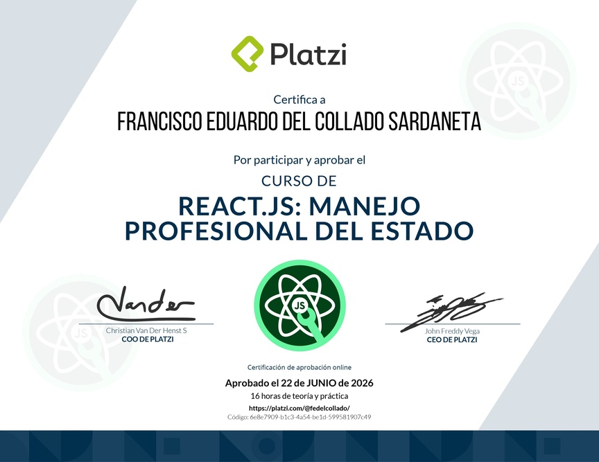 Diploma del Curso de React.js: Manejo Profesional del Estado