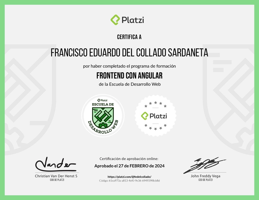 Diploma de la Ruta de Aprendizaje de Frontend con Angular