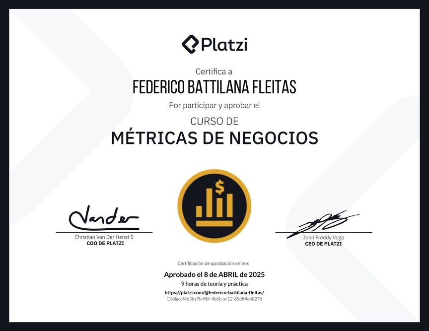 Diploma del Curso de Métricas Esenciales de Negocio