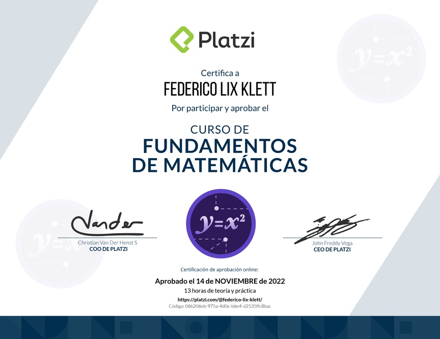 Diploma del Curso de Fundamentos de Matemáticas
