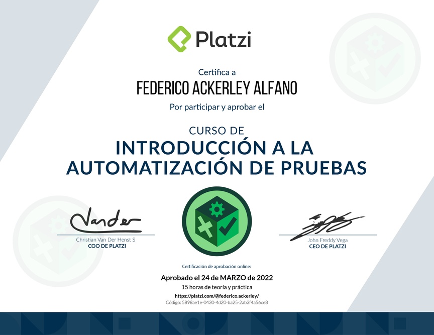 Diploma del Curso de Introducción a la Automatización de Pruebas