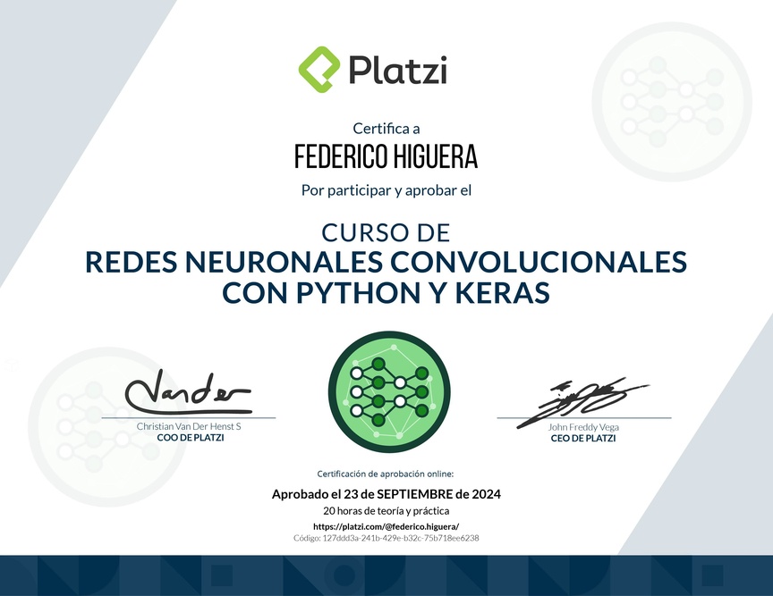 Diploma del Curso de Redes Neuronales Convolucionales con Python y Keras