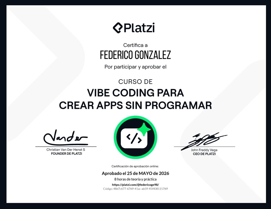 Diploma del Curso de Vibe Coding para Crear Apps sin Programar con Google AI Studio