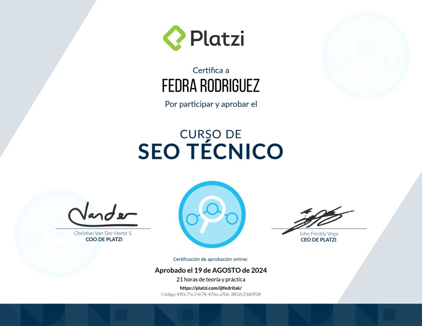 Diploma del Curso de Optimización de SEO Técnico