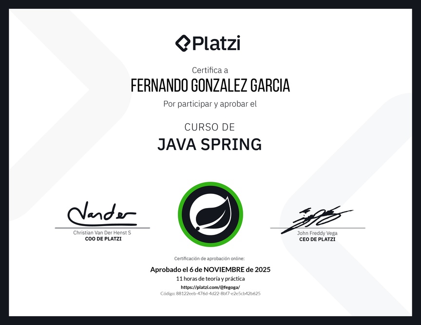 Diploma del Curso de Java Spring Boot