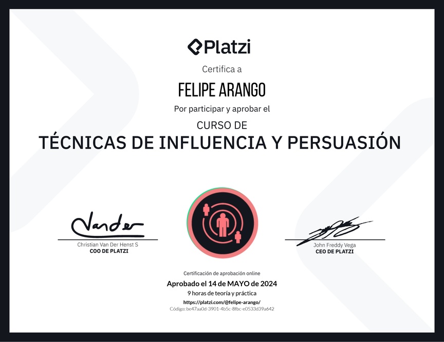 Diploma del Curso de Técnicas de Influencia y Persuasión