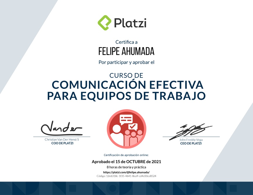Diploma del Curso de Comunicación Efectiva para Equipos de Trabajo