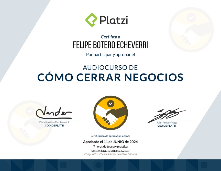 Diploma de Audiocurso de Negociación Efectiva para Cerrar Negocios
