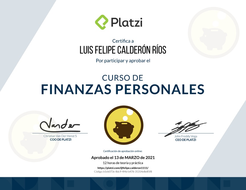 Diploma del Curso de Educación Financiera y Finanzas Personales