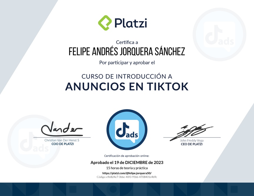 Diploma del Curso de Anuncios en TikTok