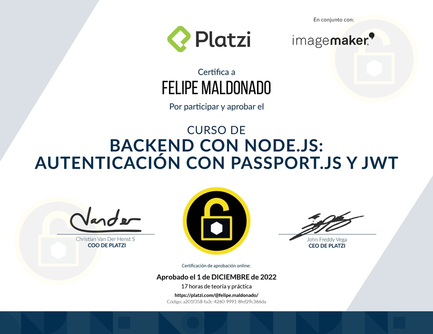 Diploma del Curso de Backend con Node.js: Autenticación con Passport.js y JWT