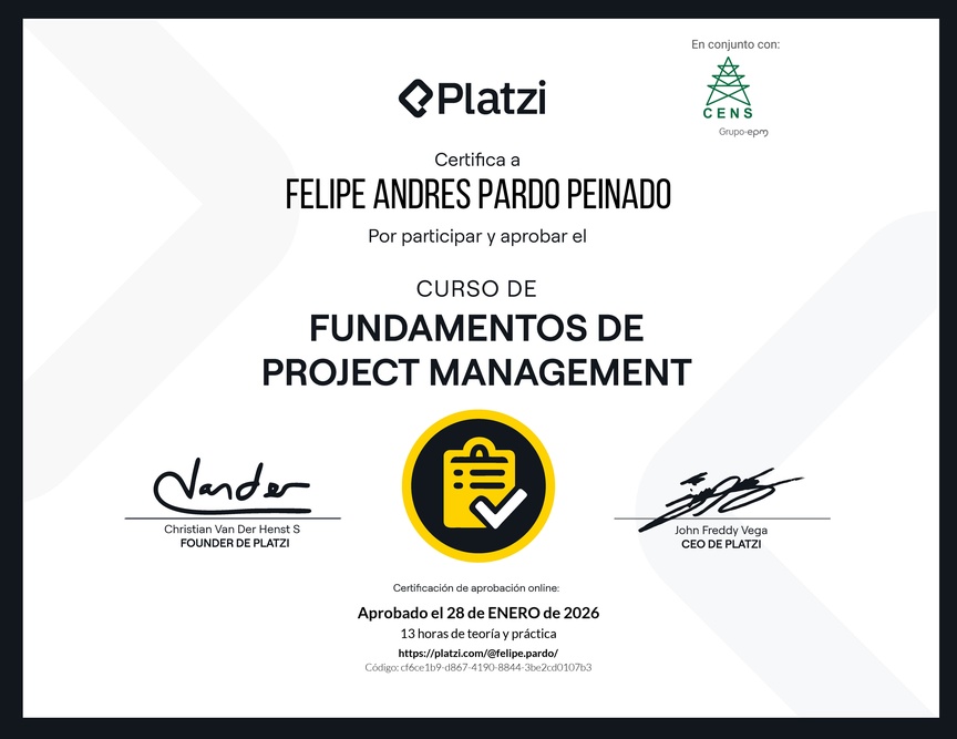Diploma del Curso de Fundamentos de Project Management
