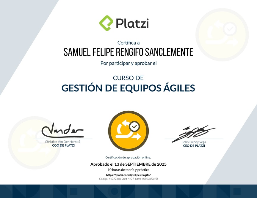 Diploma del Curso de Gestión de Equipos Ágiles