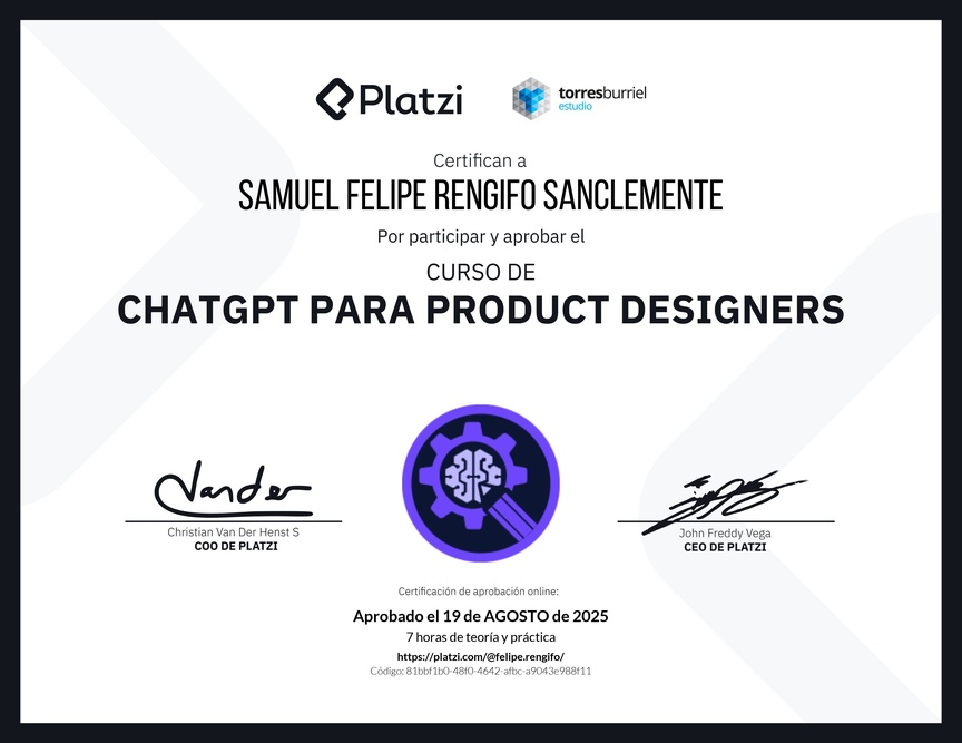 Diploma del Curso de ChatGPT para Product Designers: Diseño asistido por AI