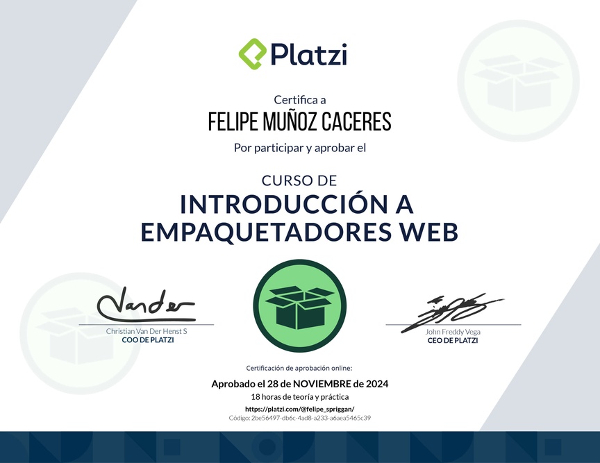 Diploma del Curso de Introducción a Empaquetadores Web