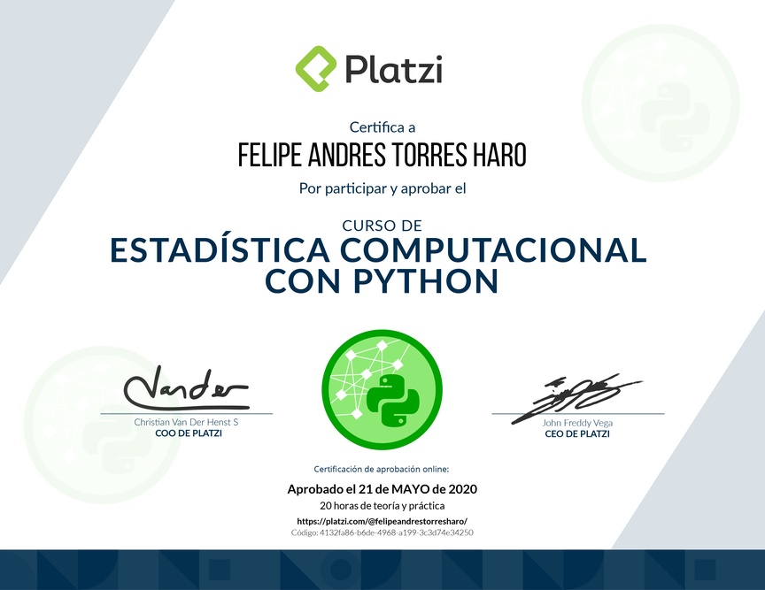Diploma del Curso de Estadística Computacional con Python