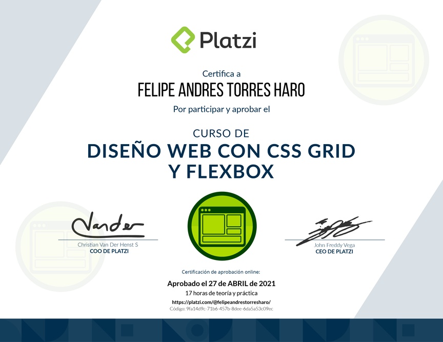 Diploma del Curso de Diseño Web con CSS Grid y Flexbox