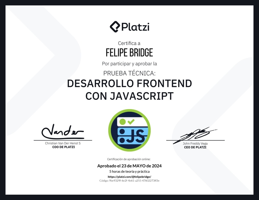 Diploma de Prueba Técnica: Desarrollo Frontend con JavaScript