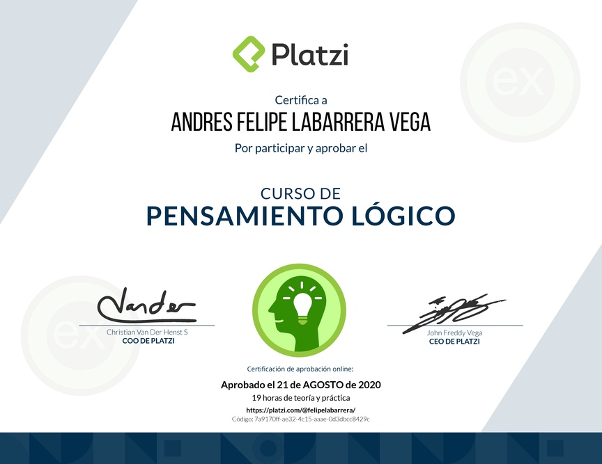 Diploma del Curso de Pensamiento Lógico 2018