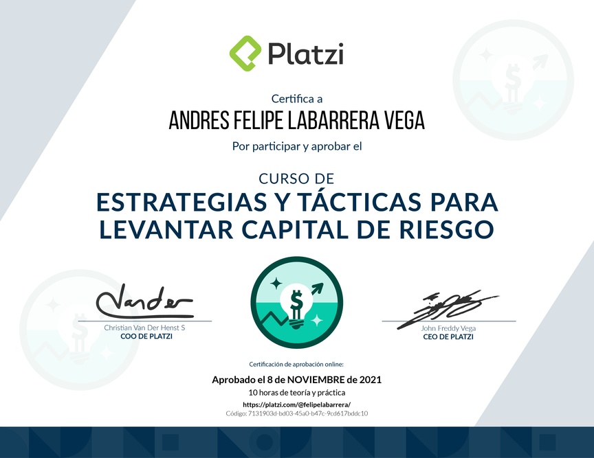 Diploma del Curso de Levantamiento de Capital para Emprendedores en Etapa Semilla