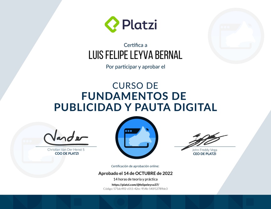 Diploma del Curso de Fundamentos de Publicidad y Pauta Digital