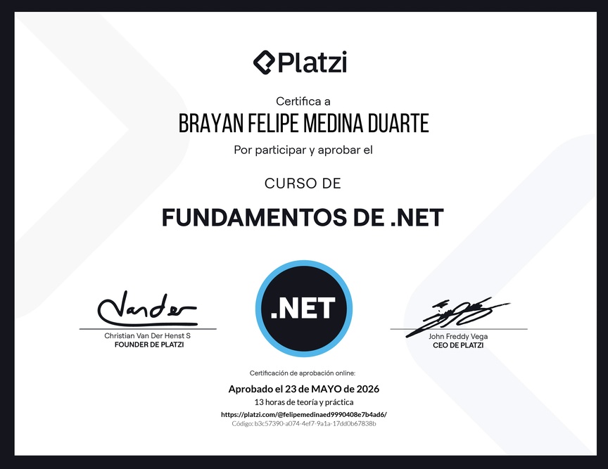 Diploma del Curso de Fundamentos de .NET