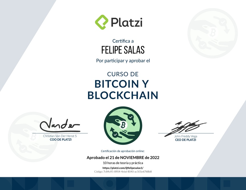 Diploma del Curso de Bitcoin y Blockchain