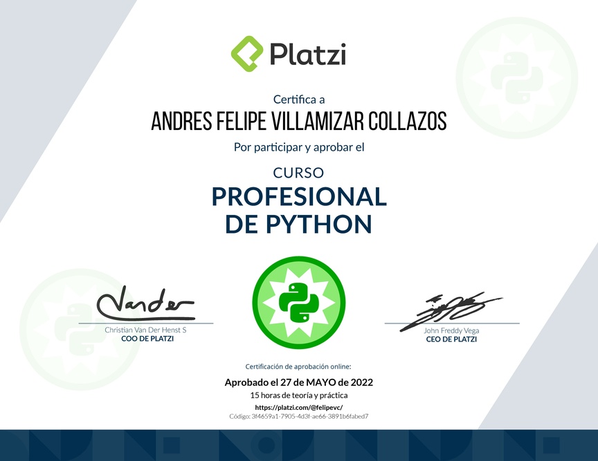 Diploma del Curso Profesional de Python