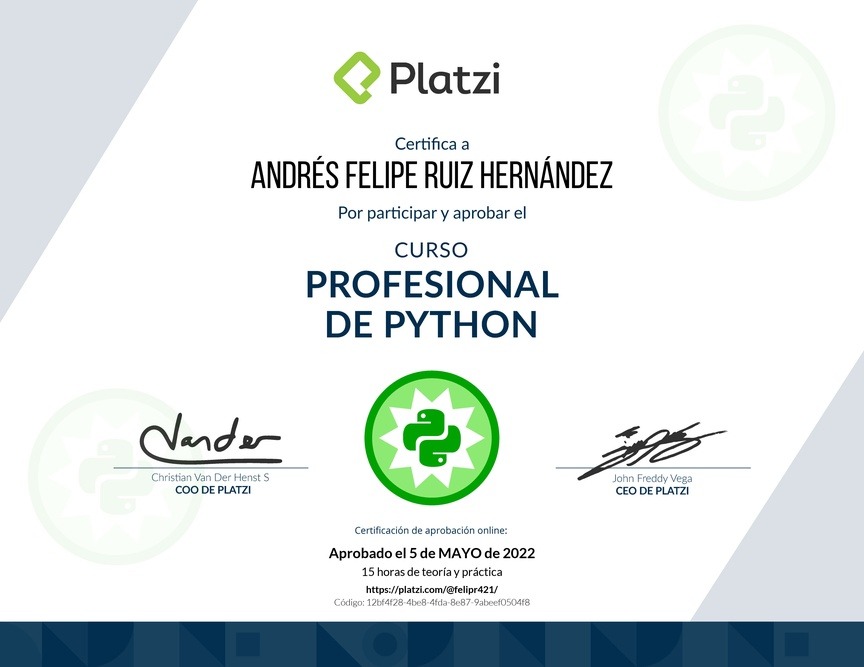 Diploma del Curso Profesional de Python