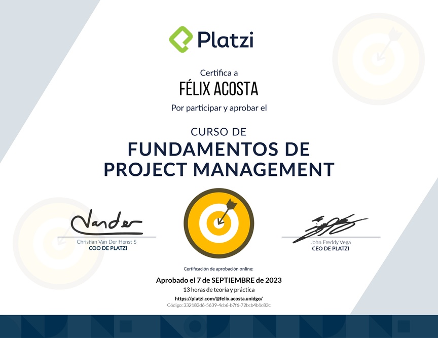 Diploma del Curso de Fundamentos de Project Management