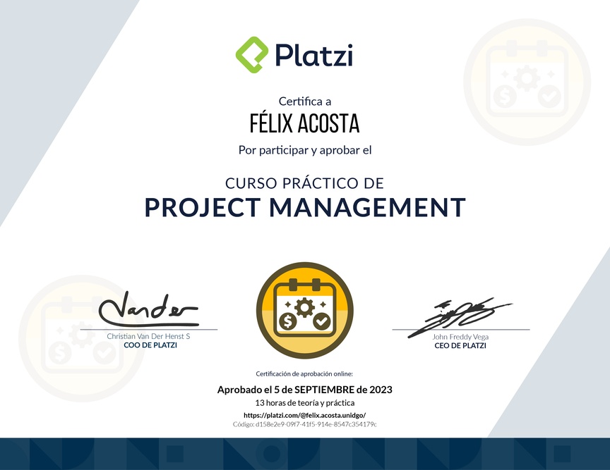 Diploma del Curso Práctico de Project Management