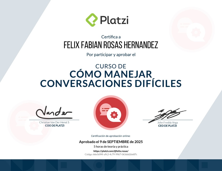 Diploma del Curso de Cómo Manejar Conversaciones Difíciles con Clientes