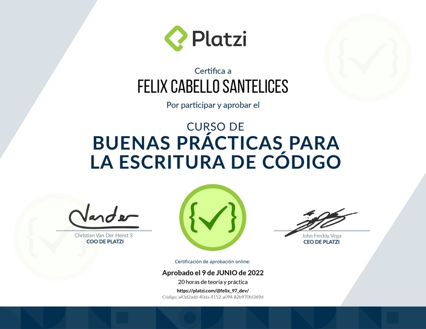 Diploma del Curso de Patrones de Diseño y Buenas Prácticas en PHP