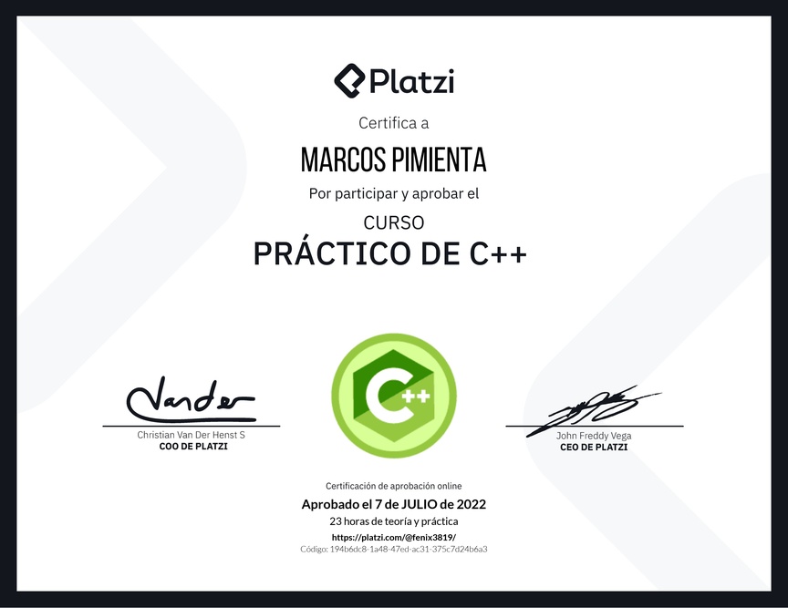 Diploma del Curso Práctico de C++
